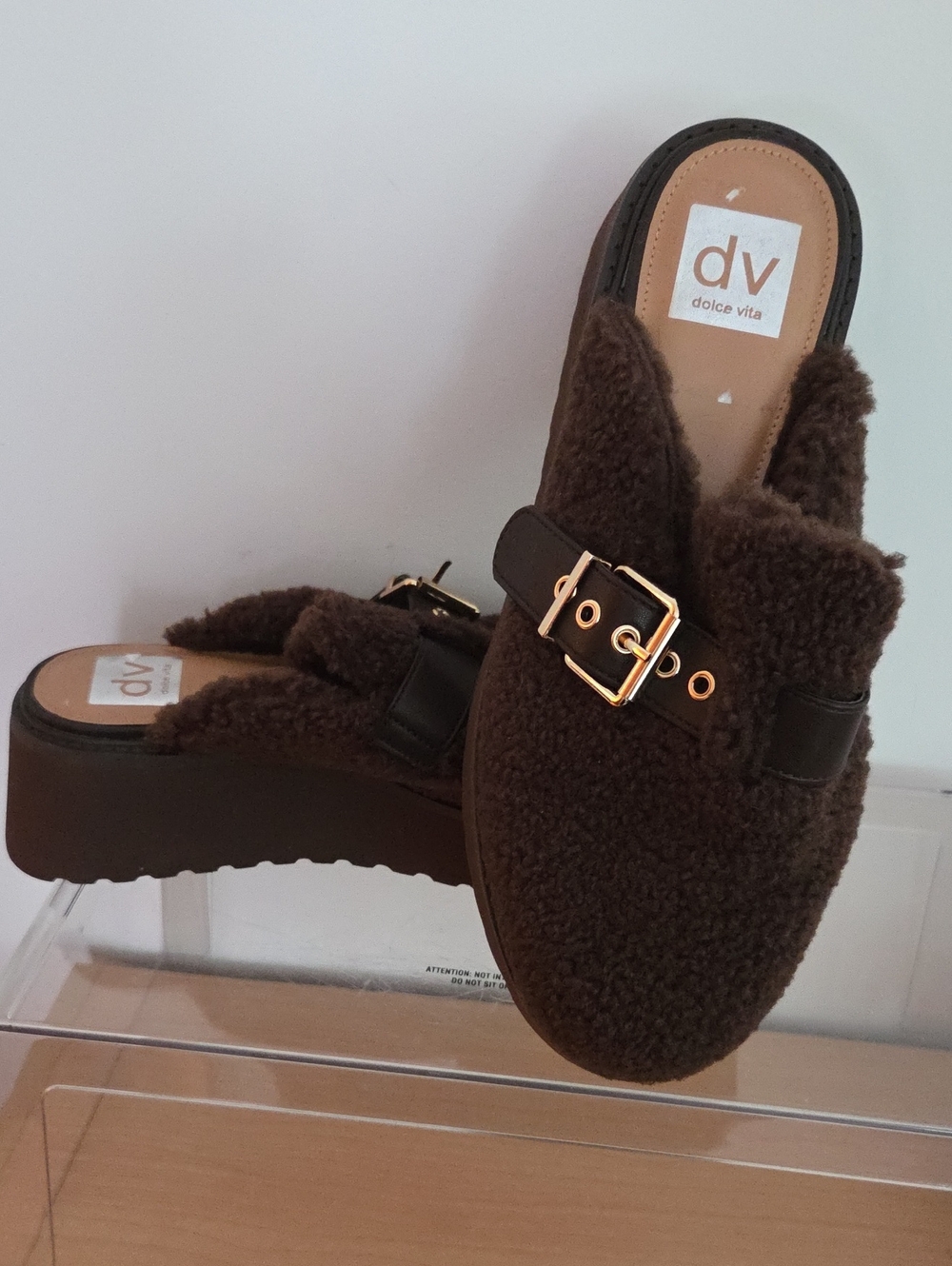 Dolce Vita Brown Faux Shearling Buckle Slide Mules...NWOT size 8
